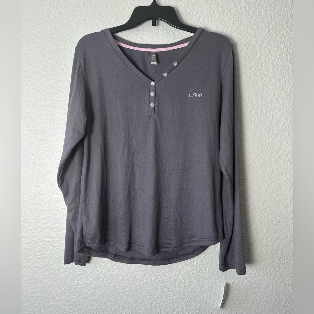 NWT Pj Couture Love Henley Pajama Top